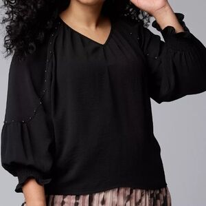 NWT Plus Size Simply Vera Vera Wang Washer Crepe Long Sleeve Studded Blouse